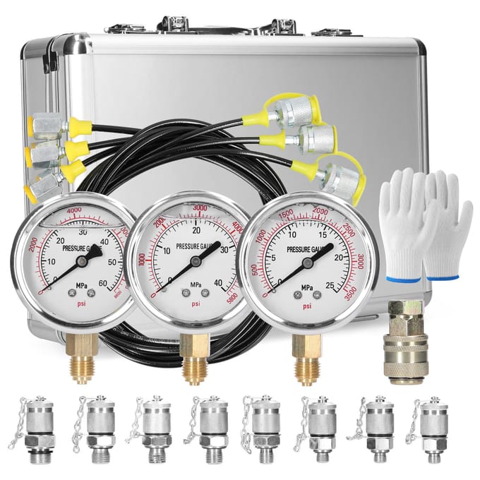 Hydraulische manometerset Graafmachine Hydraulisch drukmeetapparaat met 9 koppelingen 3 zilver