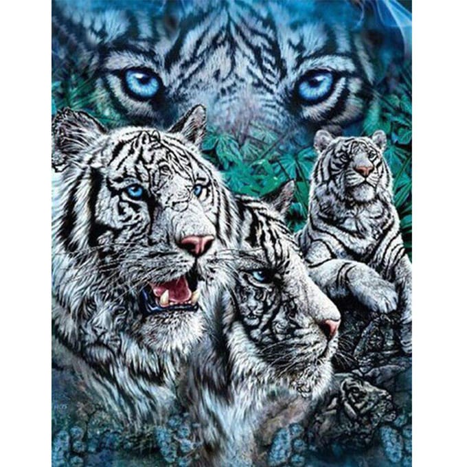 5D Diamant Schilderij Dier Tijger Koning van Het Bos Vol Rond Borduurwerk 20X30CM gray