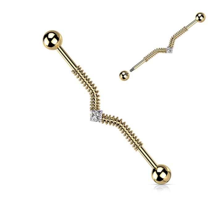 Industrial piercing PVD V-spring wave - goud - LMPiercings