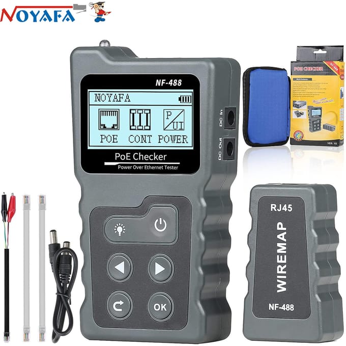 NOYAFA Netwerkkabeltester NF-488 Kabeltracker PoE Checker PoE Switch Online Test PoE Spanningsstroomtester Loop-Back Test