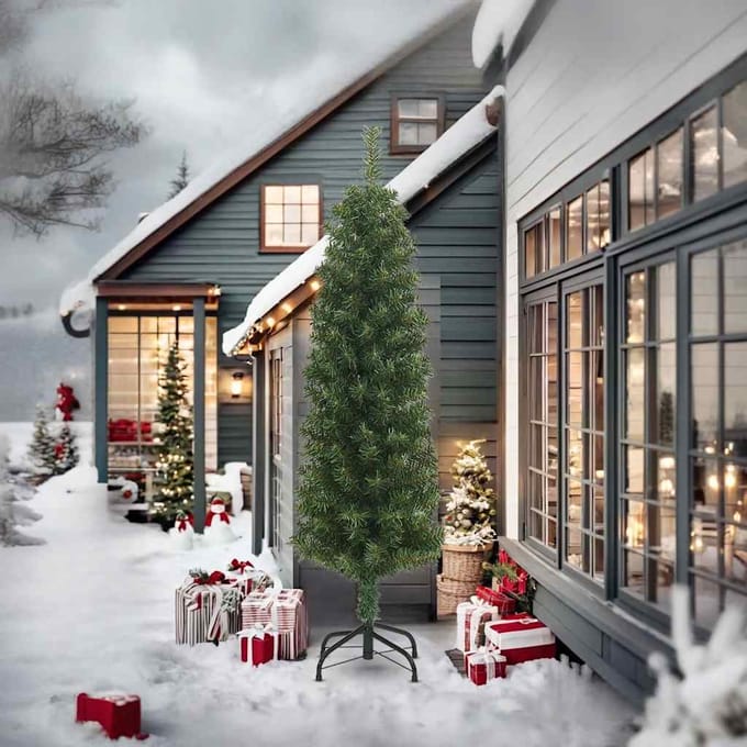 vidaXL - Kunstkerstboom - met - standaard - smal - 240 - cm - PVC - groen