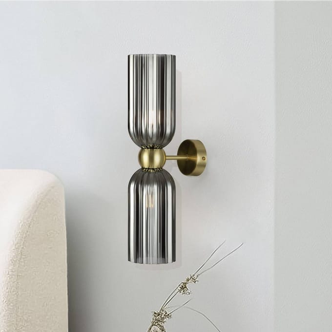 Maytoni wandlamp Antic, 2-lamps, goud/grijs, glas
