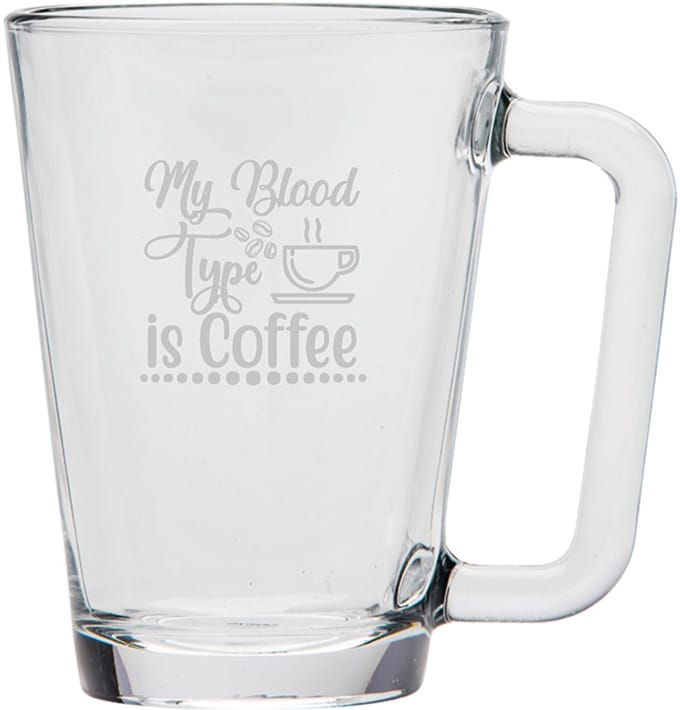 Gegraveerde Koffieglas 26cl My blood type is coffee