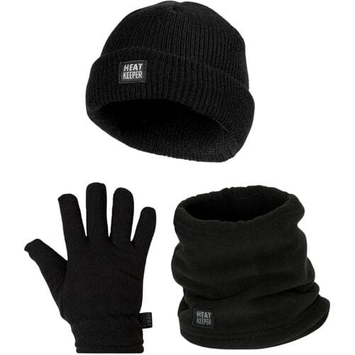 Heatkeeper Kinder Winter Thermo Set - Muts + Nerkwarmer + Handschoenen - Zwart-5-8 jaar