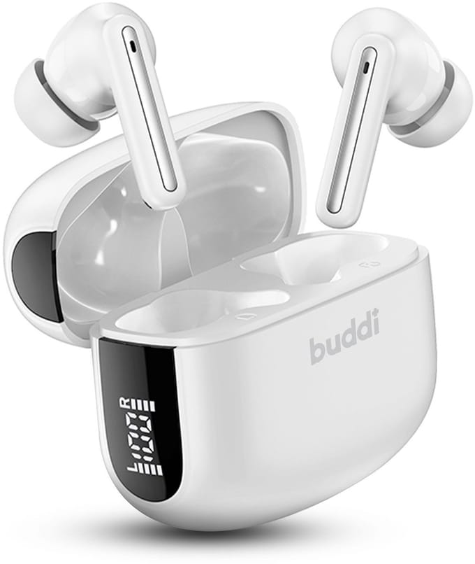 Buddi Draadloze Oordopjes - Bluetooth Oordopjes - Oortjes Draadloos - Noise Cancelling - LED Display - Met Microfoon - Touch Controls - ANC + ENC - Wit