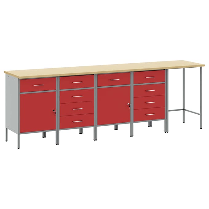 vidaXL - Werkkast - Set - met - lade - met - opslag - 5 - st - Rood - en - Grijs
