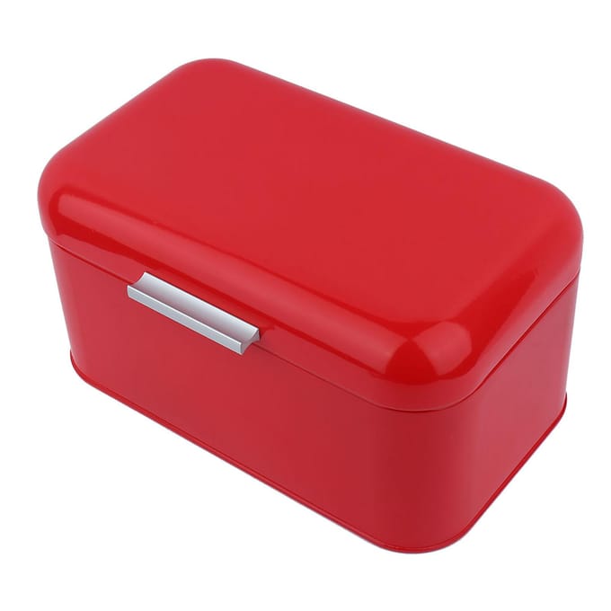 Retro metalen broodtrommel met effen kleur, grote capaciteit, keukopbergcontainer (Rood) rood