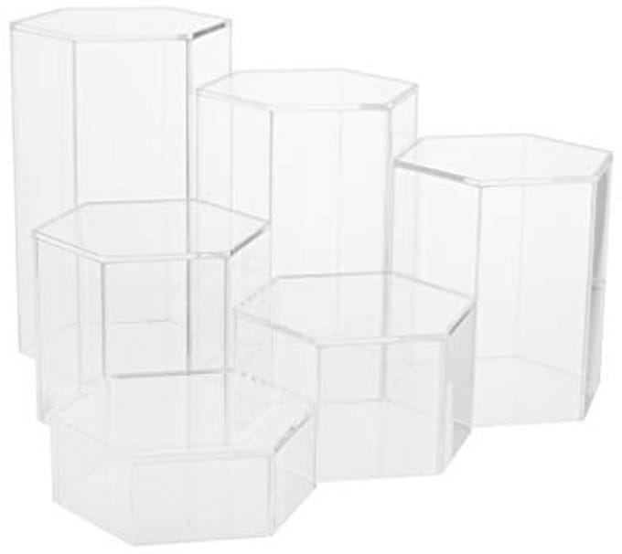 Zeshoekige acryl sieraden display risers - 6-pack transparant
