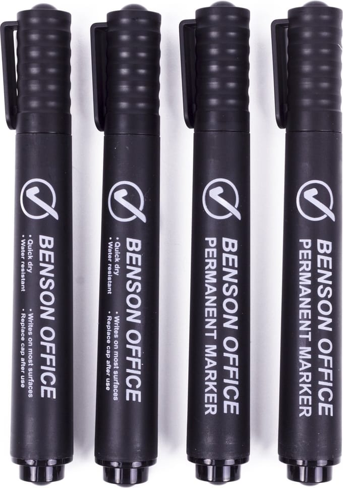 Bellson Watervaste Permanent Markers - Markeerstiften - Zwart 4 stuks