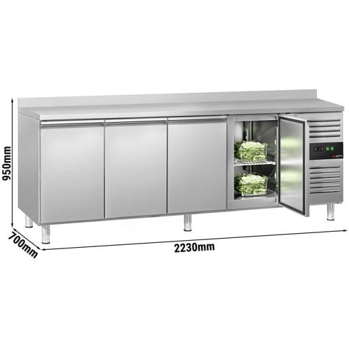 GGM Gastro Koelwerkbank ECO - 2230x700mm - met 4 deuren - met opstand zilver