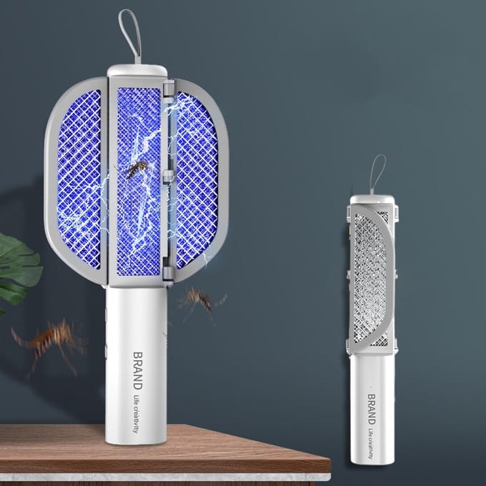2 in 1 Ophangbare Muggenmepper- USB Oplaadbaar-1200 mAh Batterij-UV-lamp- wit en grijs