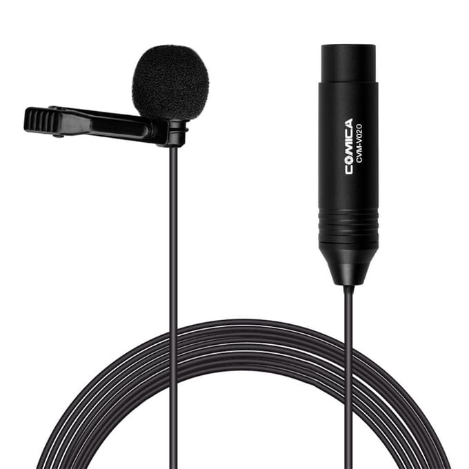 COMICA CVM-V02O Omnidirectionele Lavalier Reversmicrofoon Condensatormicrofoon XLR-stekker Ondersteunt 48V 1.8M zwart