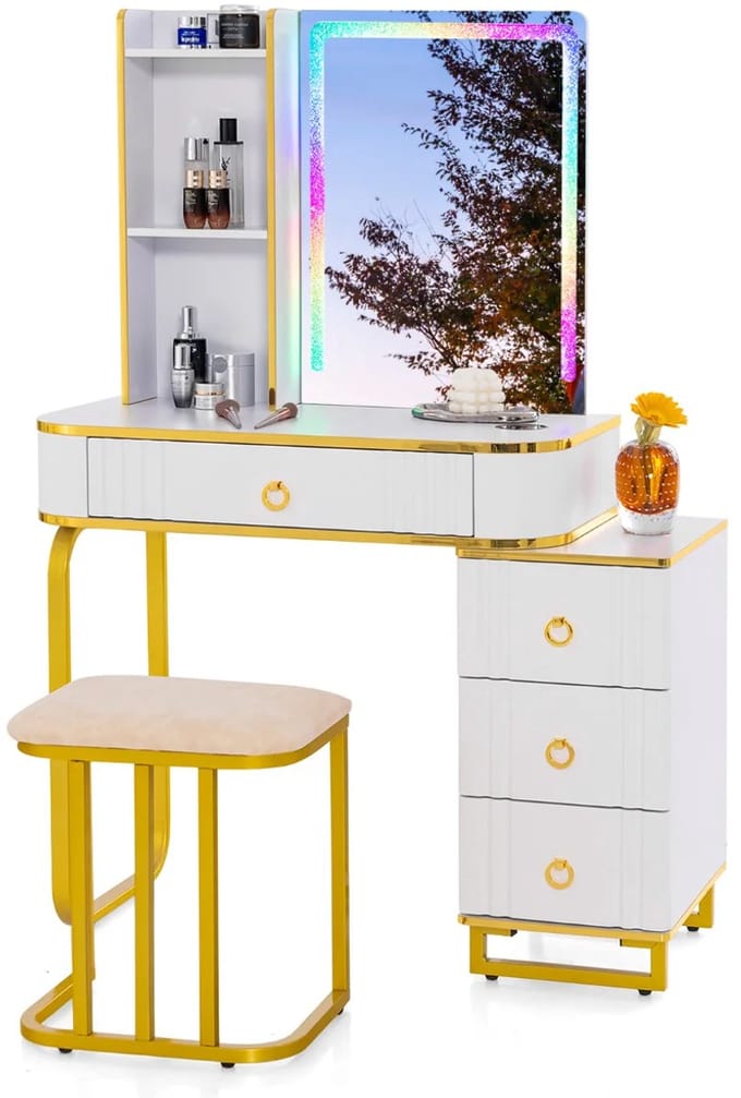 Kaptafel met spiegel en verlichting - Make up tafel - Make up - Toilettafel - Met lades - Wit