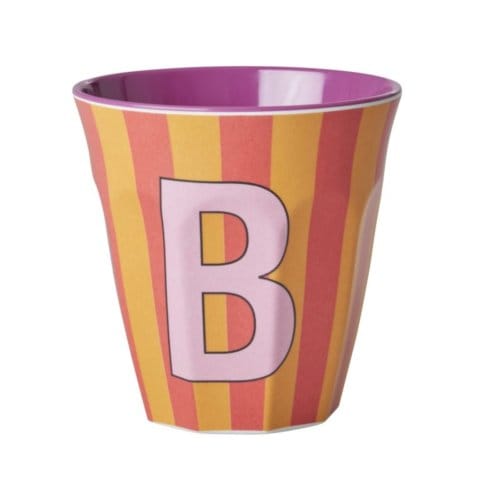 Rice melamine beker medium gestreept letter b, oranje
