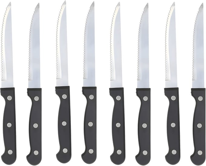 Gerimport vlees / steak messen - 8x - RVS - bakeliet handvat - 21 cm - scherpe messen