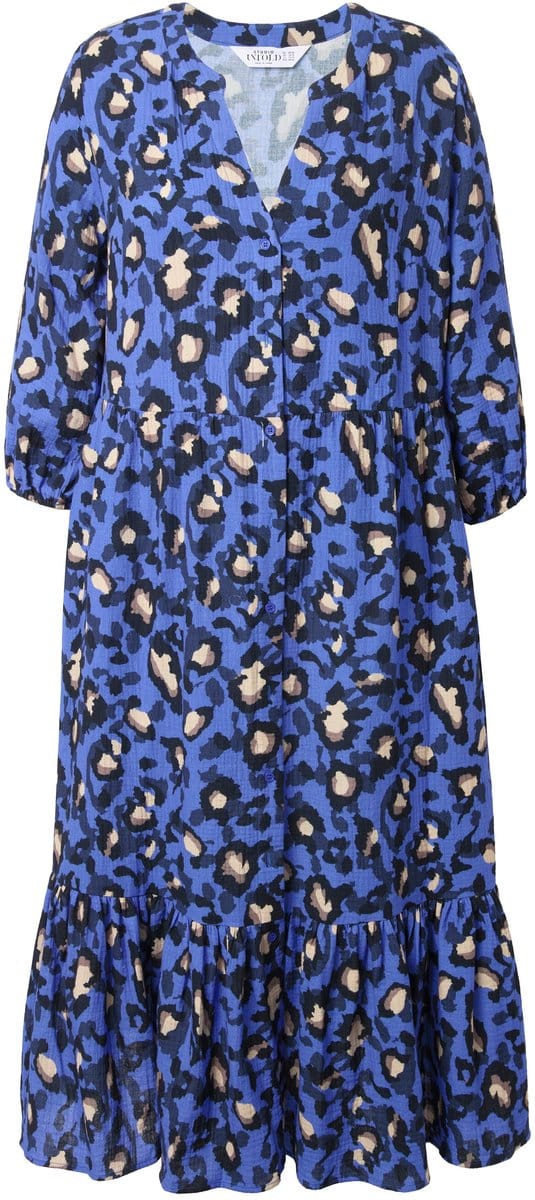 Studio Untold - Dames - Maxi-jurk A-lijn mousseline color leo - Saffier - Maat 42+