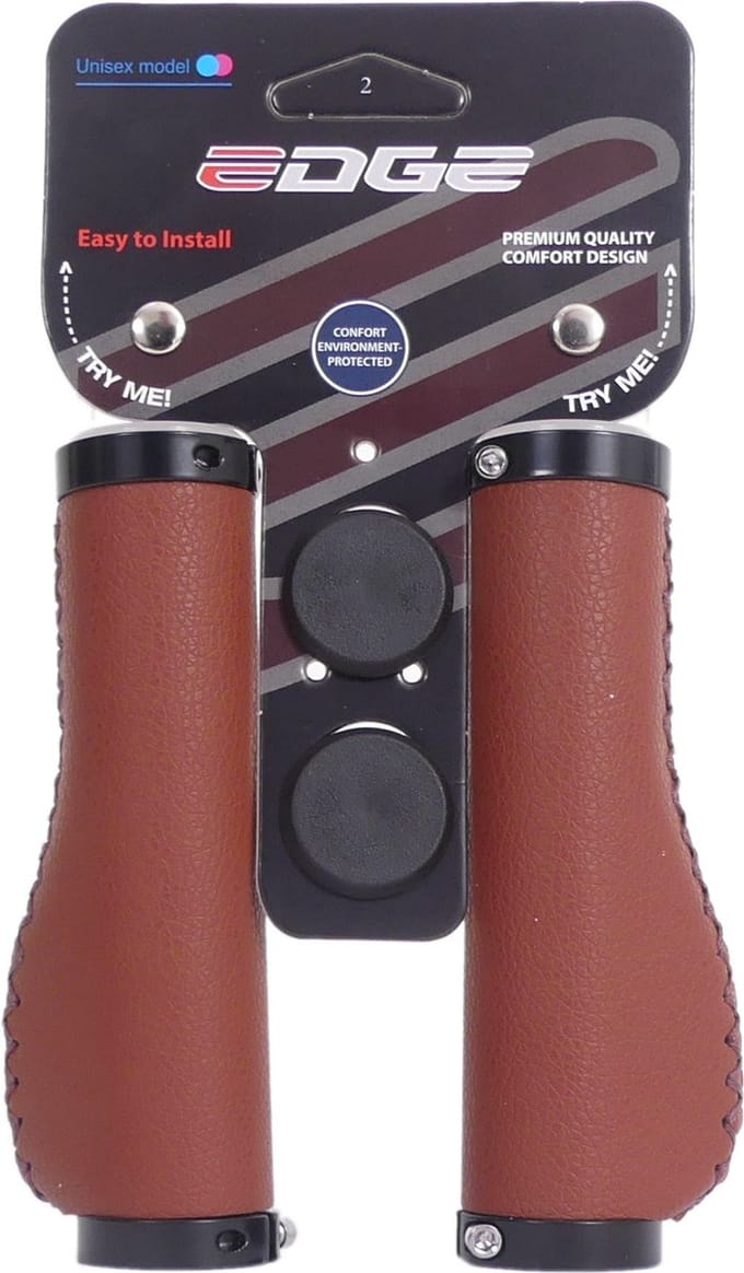 Handvatset Edge Leer  incl Lockring - camel brown- 135/135mm  (winkelverpakking)