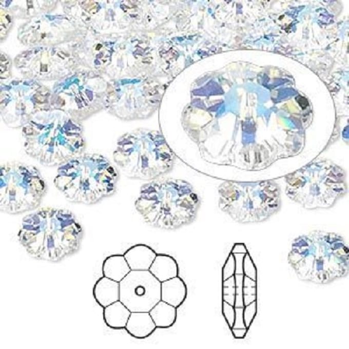 Swarovski Elements, 18 stuks Marguerite / Lochrose kralen, 10mm, clear AB, 3700