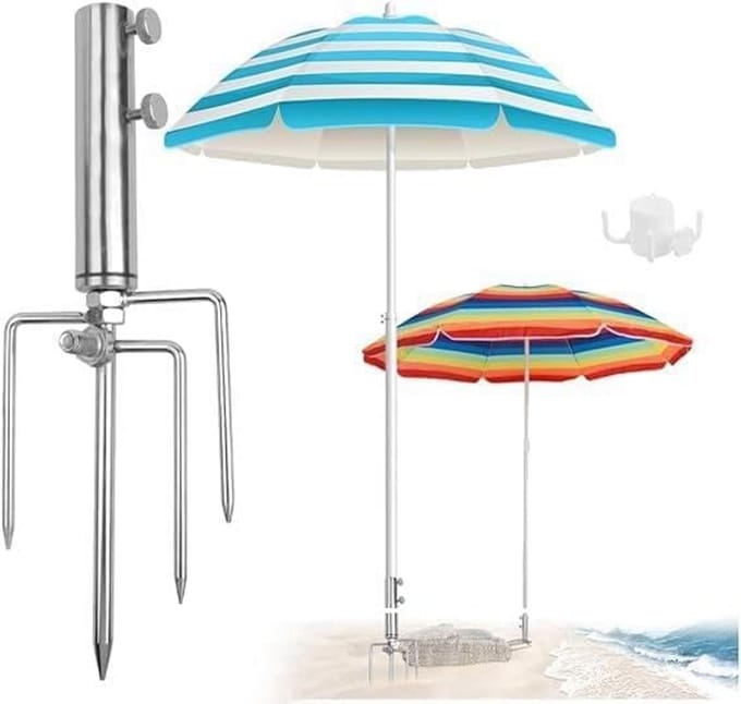 Strandparasolhouder van RVS - met grondankers en vierkante haken