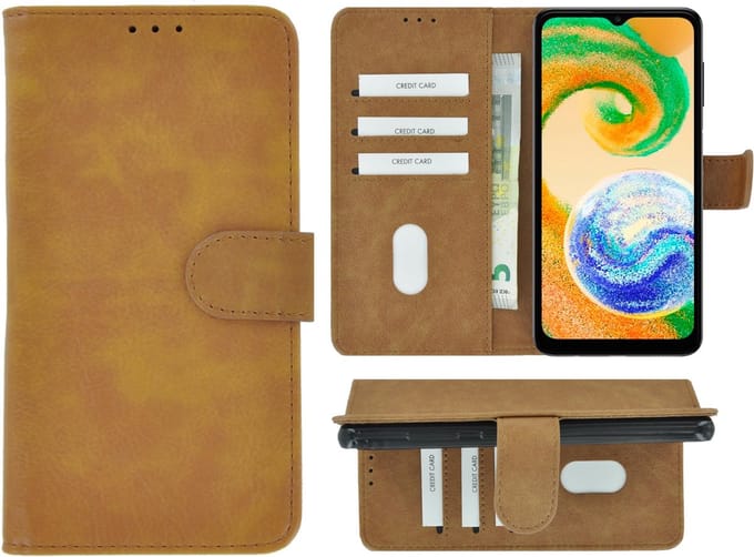 MoDo hoesje geschikt voor Samsung Galaxy A04s - Kunstleer Book Case - Bruin