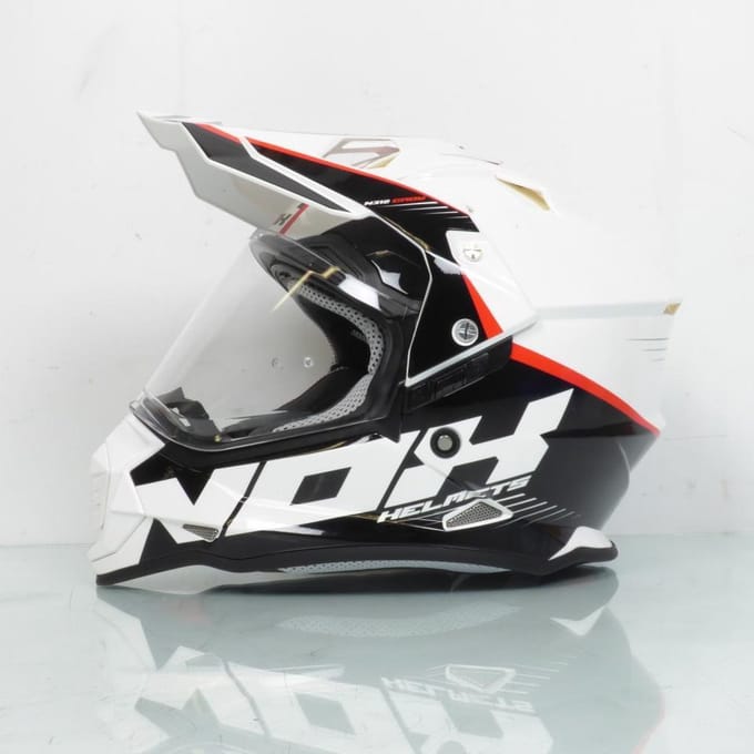 Helm voor motorcross polycarbonaat maat XXL Nox N312 CROW wit/zwart zonnevizier