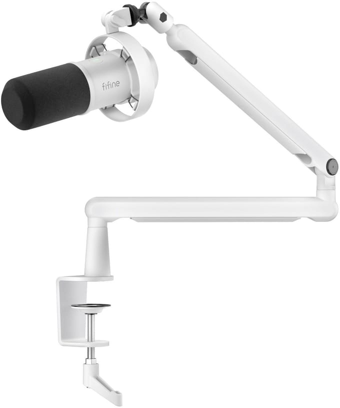 FIFINE - T688W - USB / XLR - Dynamische Microfoon - Met Boom Arm - Streaming - Podcasting - Gaming - Geschikt voor PS4 / PS5 / PC - Wit