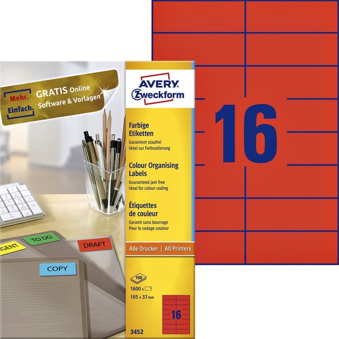 Etiket avery 3452 105x37mm rood 1600st | 5 stuks