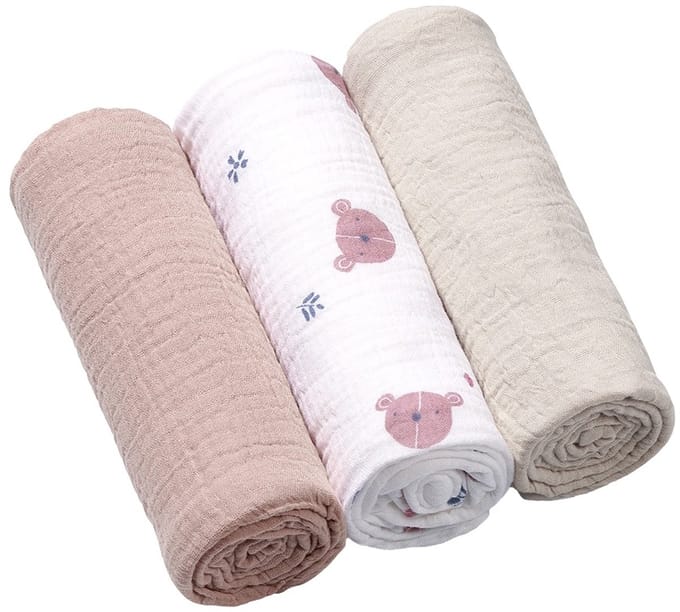 Baby Ono Crinkled Oudroze/Creme 3 Stuks Hydrofiel Luiers