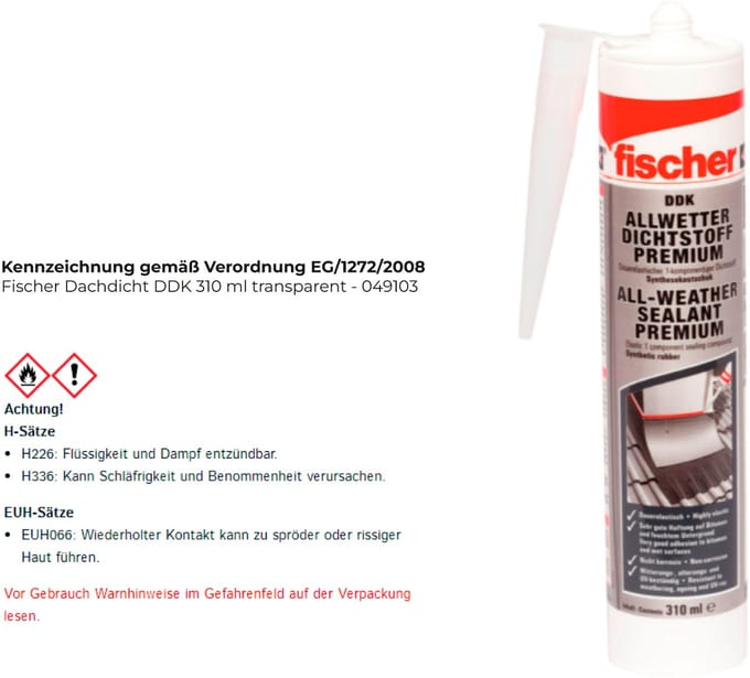 Fischer Dakdicht DDK 310 ml transparant - 049103
