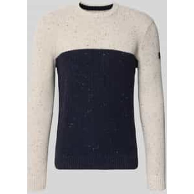 Tom Tailor - Gebreide trui met structuurmix - Maat M - offwhite navy color block