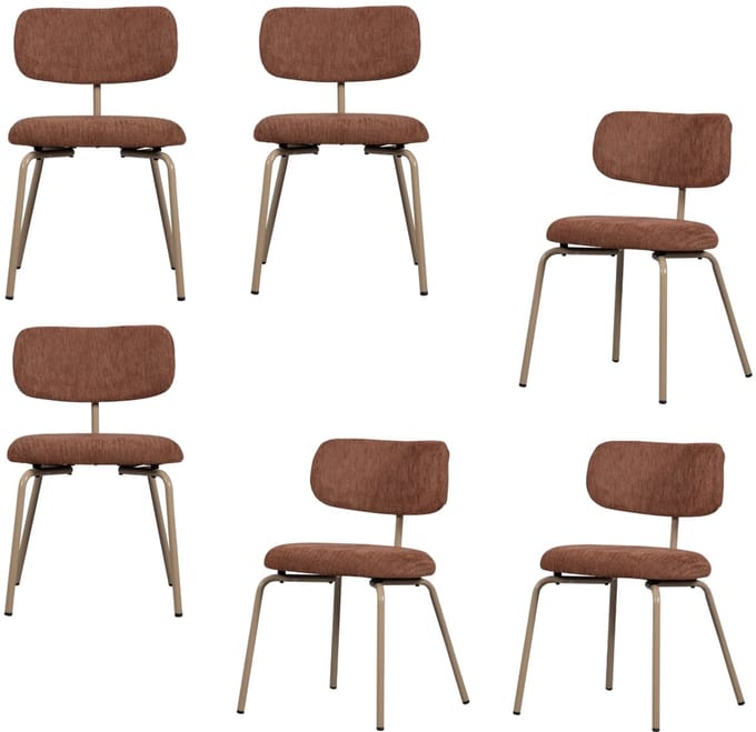 WOOOD Travis Eetkamerstoelen - Polyester - Bruin - Set van 6