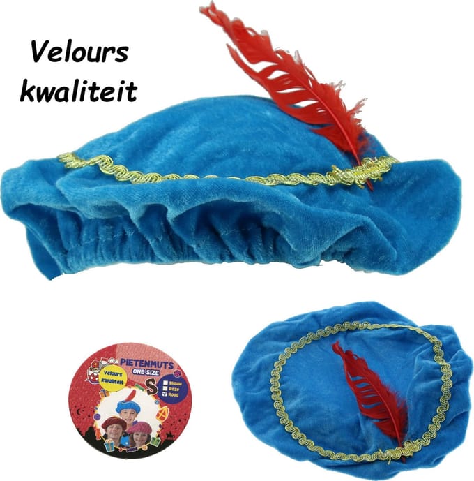 Pieten Muts -  Barret – Velours – One Size – Blauw