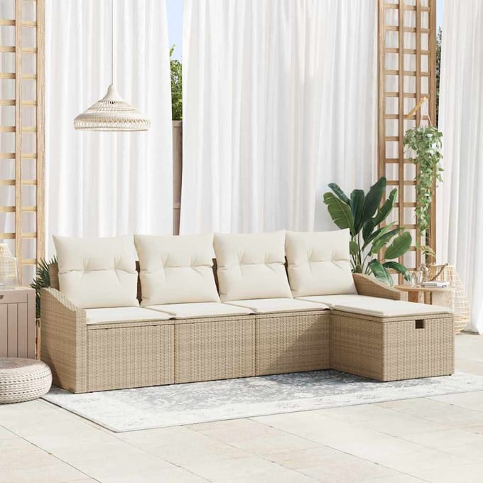 vidaXL Bankstel met kussen 6 pcs poly rattan