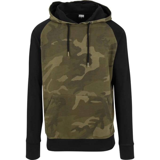 Urban Classics - Camo Contrast Raglan Hoodie/trui - S - Groen