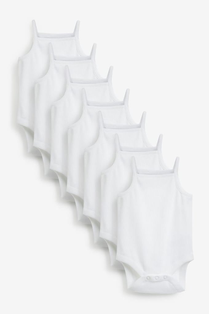 Next - Pasgeboren unisex - Set van 7 babyrompertjes met dunne bandjes - Wit