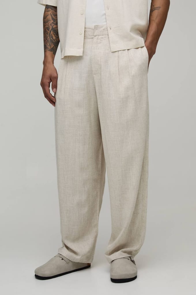 Balloon Fit Linen Blend Co-Ord Half & Half Trouser | Natural | Size Small