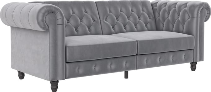 Felix 3-Zits Slaapbank met Verstelbare Rugleuning - Lichtgrijs Velours - 236 cm