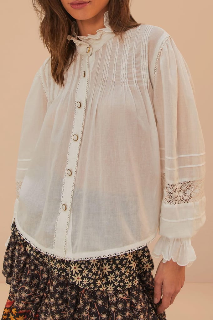 FARM Rio Off-white Long Sleeve Blouse Größe: XL | Longsleeves Outlet | Damen | Weiß