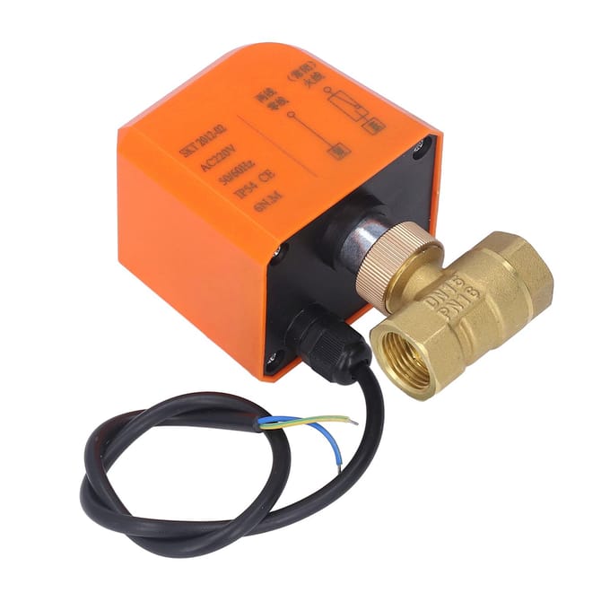 Gemotoriseerde Kogelkraan 2 Draads 2 Weg Normaal Gesloten DN15 Messing ABS Synchrone Motor AC220V