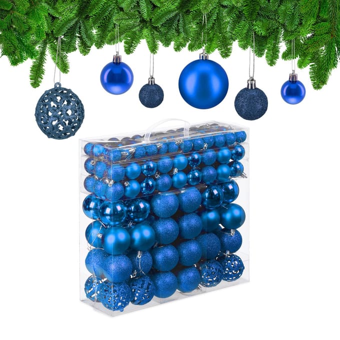 kerstballen - set van 150 - mat - glanzend - glitters - plastic - ∅ 3, 4, 6 cm - blauw