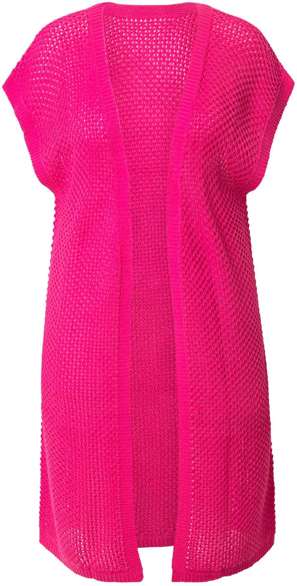 MIAMODA - Dames - Gebreid vest open structuurbreisel - Hibiscusrood - Maat 50+