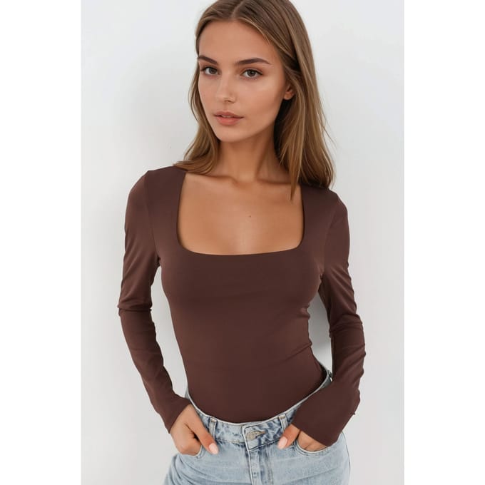 Slim Fit Vierkante Hals Gebreide Top