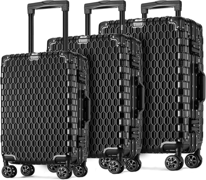 Reis Koffer Set - Hardcase Trolley - Veilig Reizen - Aluminium Frame - 3 Delig - Zwart