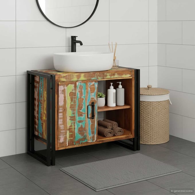 vidaXL - Wastafelkast - met - plank - Multikleur - Massief - Gerecycleerd - Hout