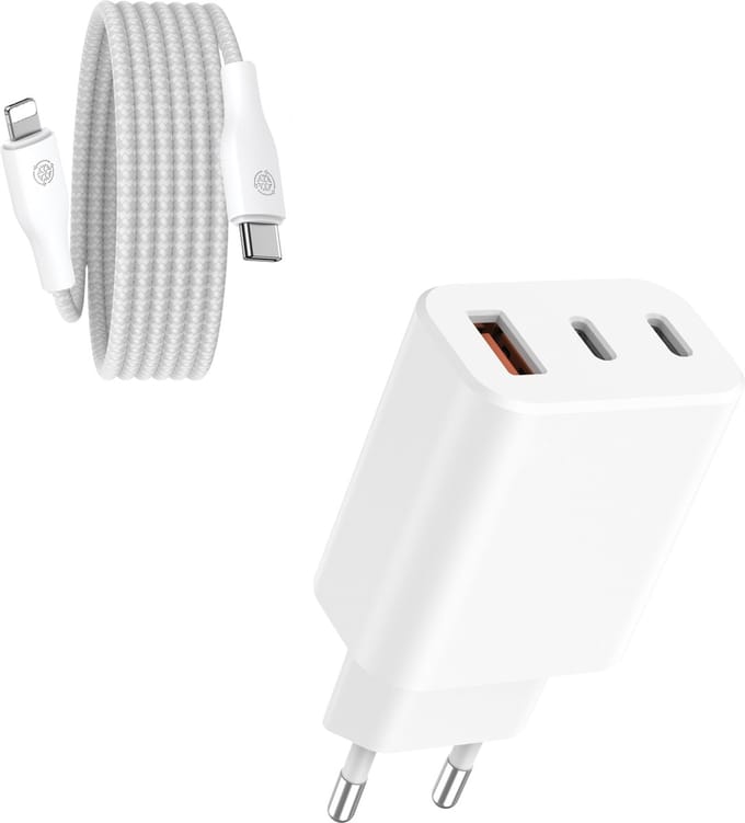 Usb adapter 3 poorten geschikt voor iPhone / iPad + Lightning naar usb C kabel - Snellader - Power Delivery oplader - 1 meter