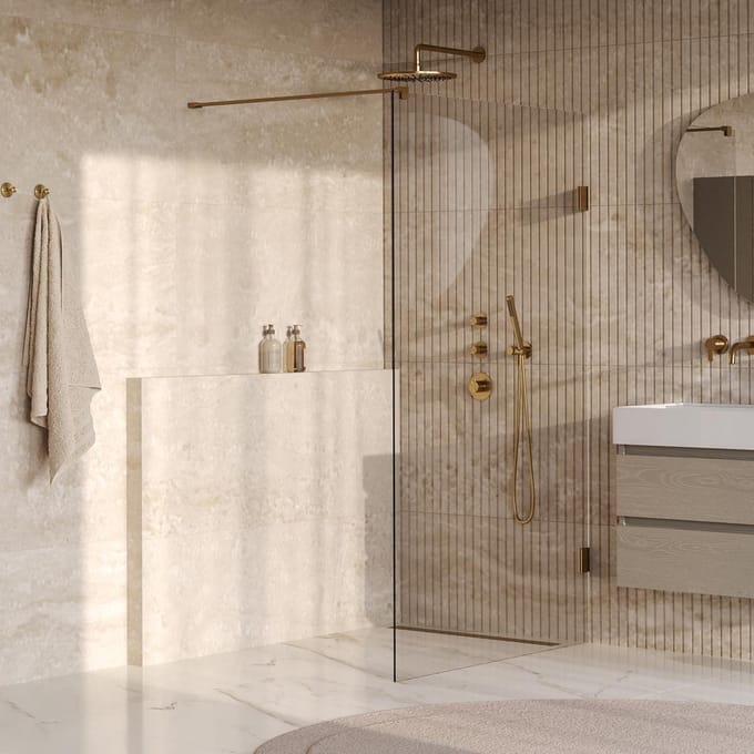 Brauer Void - Inloopdouche - Helder Glas - 120 x 200 cm - incl. Glascoating - PVD Goud Geborsteld