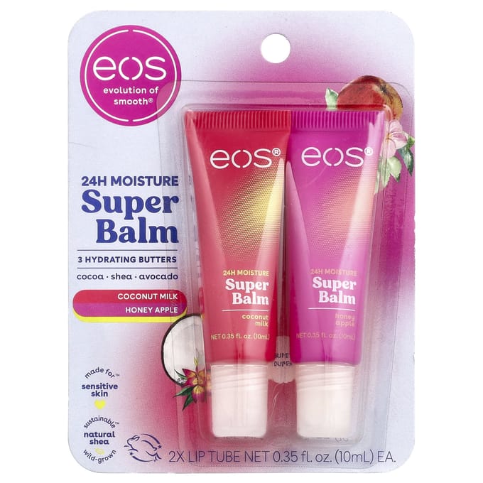 EOS Baume Super Hydratant 24H, Lait de Coco & Miel Pomme, Lot de 2, 10ml (0,35 fl oz) Chaque multi
