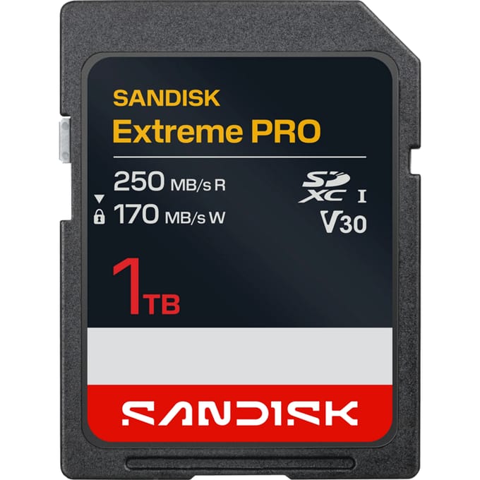 SanDisk SDXC Extreme PRO 1TB (UHS-I, V30, U3, R250 MB/s / W170MB/s, 4K UHD)