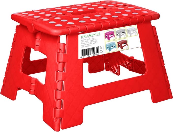 Splendole - inklapbare kruk kunststof, rood - 22 cm hoog, 29 cm breed - max 100 kilo