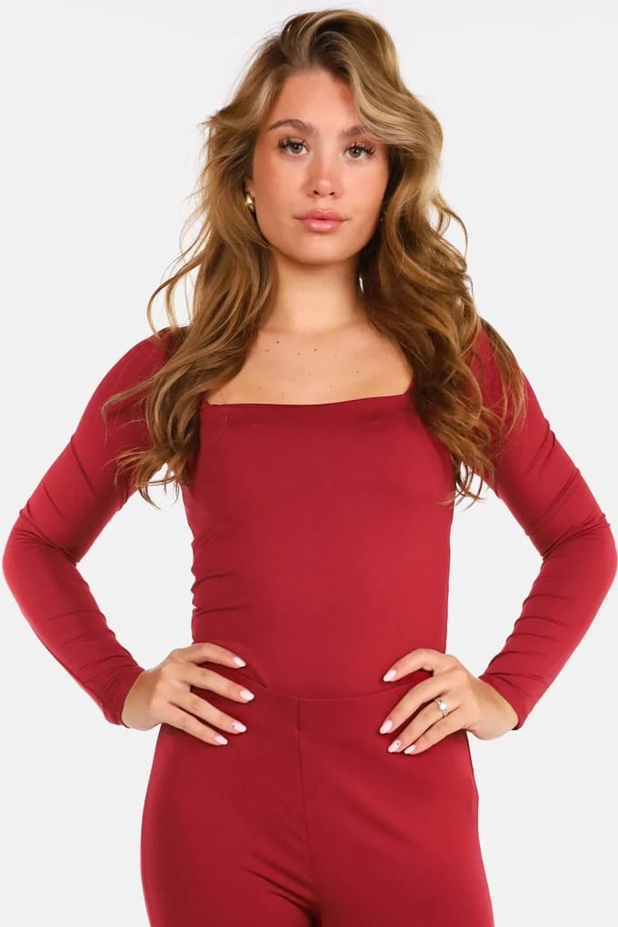 Getdrezzed Top - Maat: M - Longsleeve body vierkante hals bordeaux